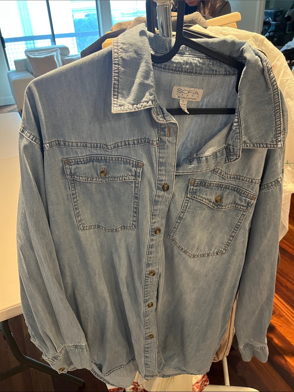 SOFIA by Sofia Vergara Light Blue Denim Button-Up Shirt